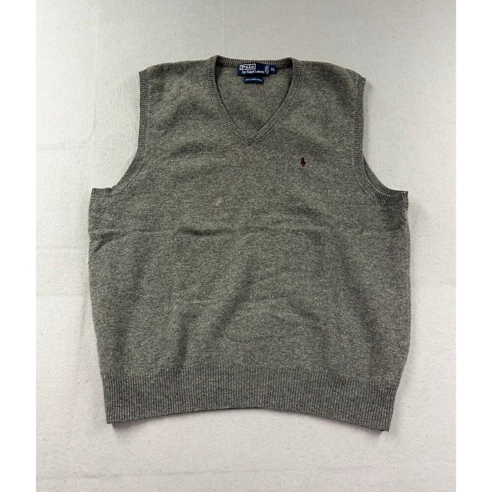 Polo Ralph Lauren Men's Gray 100% lambs Wool V-Neck Sweater Vest XL